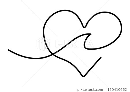 Heart with wave inside line art continuous simple tattoo. Creative love romantic symbol. Hand drawn heart shape frame. Heart with wave inside line art continuous simple tattoo. Creative love romantic symbol. Hand drawn heart shape frame. 120410662