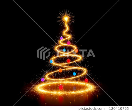 Christmas tree made of sparkling lights and colorful ornaments for festive celebration Christmas tree made of sparkling lights and colorful ornaments for festive celebration 120410765