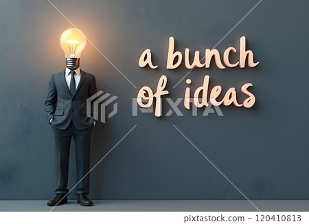 Businessman with light bulb head representing creativity and innovation in idea generation 120410813