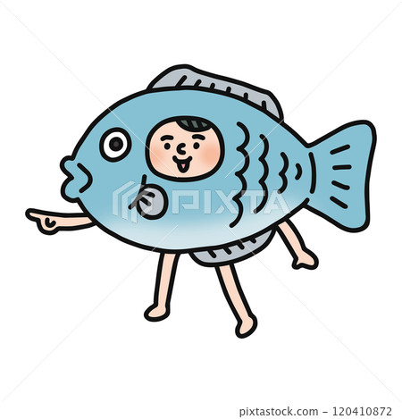 穿著魚服裝的人指著 120410872