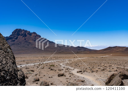 Mawenzi peak seen during climb of Mount Kilimanjaro in Tanzania 120411100