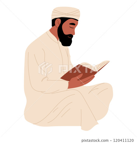 Muslim man reads Quran. Eid al Fitr Mubarak celebration. Traditional Muslim holiday Muslim man reads Quran. Eid al Fitr Mubarak celebration. Traditional Muslim holiday 120411120