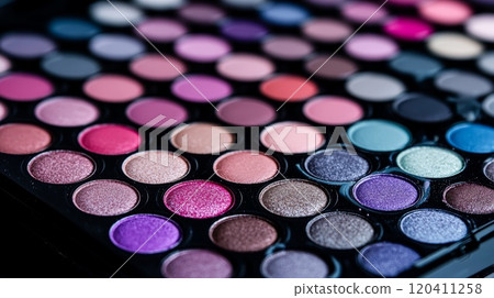 Vibrant Eyeshadow Palette. Multicolored Makeup for Artistic Expression and Beauty Trends Vibrant Eyeshadow Palette. Multicolored Makeup for Artistic Expression and Beauty Trends 120411258