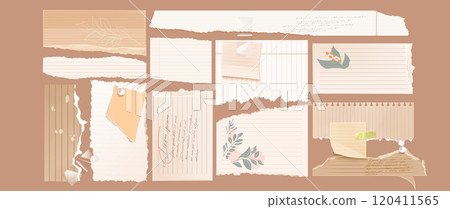 Torn paper sheets with delicate floral decoration Torn paper sheets with delicate floral decoration 120411565