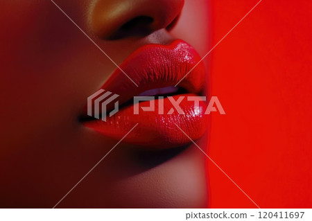 Close-Up of Glossy Red Lips with Lipstick Close-Up of Glossy Red Lips with Lipstick 120411697