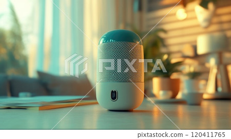 Cinematic Shot of Tiny Karaoke Microphone on Desk 120411765