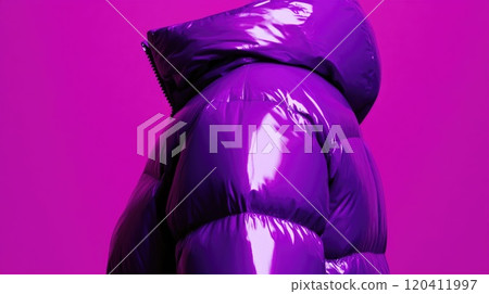 Vibrant Neon Purple Puffer Jacket with High Collar Vibrant Neon Purple Puffer Jacket with High Collar 120411997
