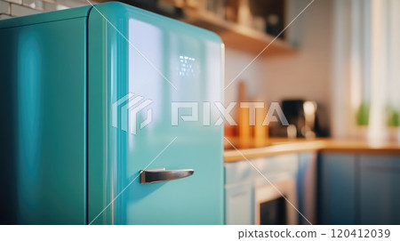 Chic Kitchen Interior Featuring a Double-Door Freezer 120412039