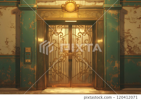 Vintage-style iron elevator doors and a nostalgic abandoned feel 120412071