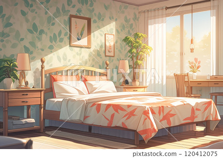 Cozy bedroom interior with plants and natural light Cozy bedroom interior with plants and natural light 120412075