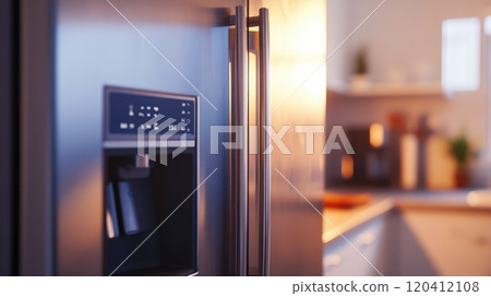 Close-Up of a High-End Double-Door Freezer in a Trendy Kitchen 120412108