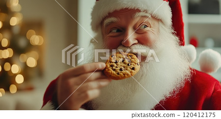 Santa Claus Enjoying a Cookie in Festive Christmas Setting 120412175