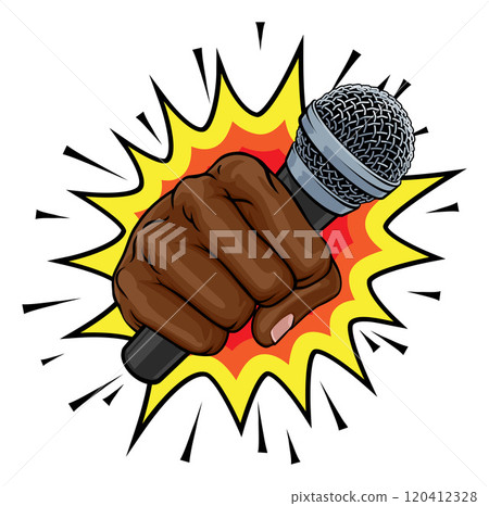 Microphone Fist Hand Explosion Pop Art Cartoon Microphone Fist Hand Explosion Pop Art Cartoon 120412328