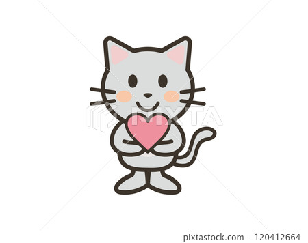 Illustration of a cute cat holding a heart symbol with both hands Illustration of a cute cat holding a heart symbol with both hands 120412664