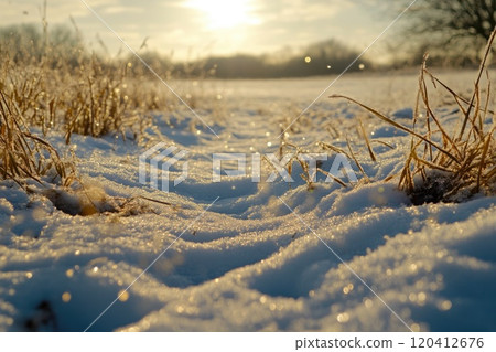 Sparkling Snowfield Glowing Under Bright Sunlight Sparkling Snowfield Glowing Under Bright Sunlight 120412676