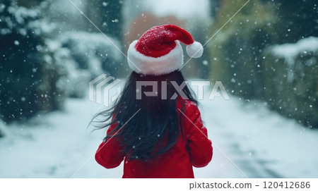 Snowy park fun with a happy girl Snowy park fun with a happy girl 120412686