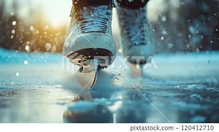Close-Up of Skate Blade Cutting Through Ice with Precision 120412710