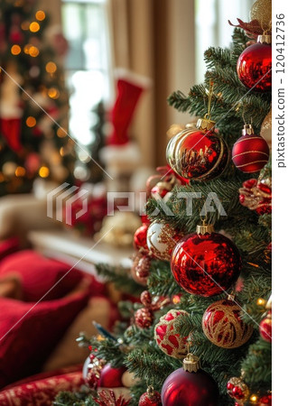 Close-Up of Holiday Tree Ornament Hanging 120412736