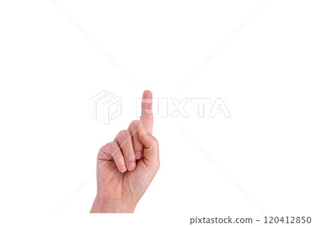 Raise your hand with your index finger up 120412850