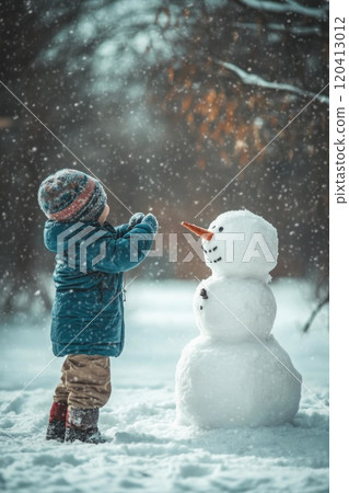 Joyful moments of a child in a snowy park Joyful moments of a child in a snowy park 120413012