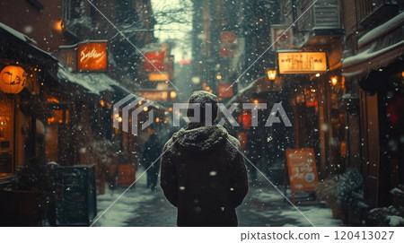 Snow Falling in Old-Fashioned Dreamy Colors 120413027