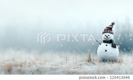 Joyful Snowman with Bokeh Lights in Winter Joyful Snowman with Bokeh Lights in Winter 120413046