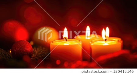 Glowing Christmas Candles in Festive Scene 120413146
