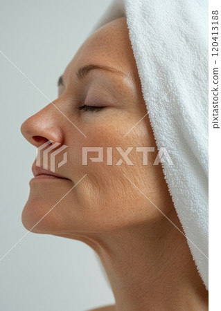 Elegant Woman with Towel and Natural Beauty Elegant Woman with Towel and Natural Beauty 120413188