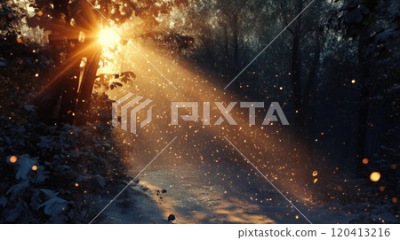Snowflakes Falling in Peaceful Forest Scene Snowflakes Falling in Peaceful Forest Scene 120413216