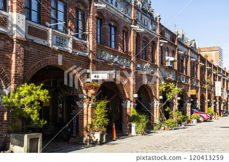 View of the Hukou Old Street building in Hsinchu, Taiwan. The street is the baroque-style architecture built during Japanese rule.  120413259