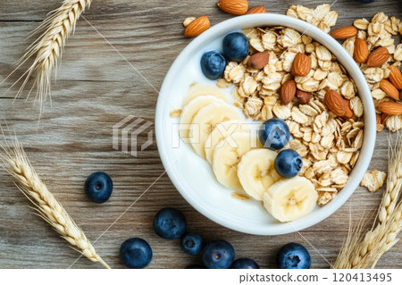 Wholesome Muesli with Almonds and Fruit Wholesome Muesli with Almonds and Fruit 120413495