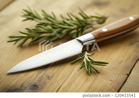 Close-Up of Fresh Rosemary on Wooden Table 120413541