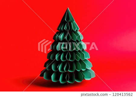 Festive Origami Christmas Tree in Green Paper 120413562