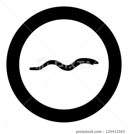 Eel fish snake shape seafood concept icon in circle round black color vector illustration image solid outline style Eel fish snake shape seafood concept icon in circle round black color vector illustration image solid outline style 120413563