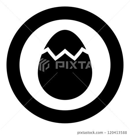 Egg with cracked eggshell damaged icon in circle round black color vector illustration image solid outline style Egg with cracked eggshell damaged icon in circle round black color vector illustration image solid outline style 120413588