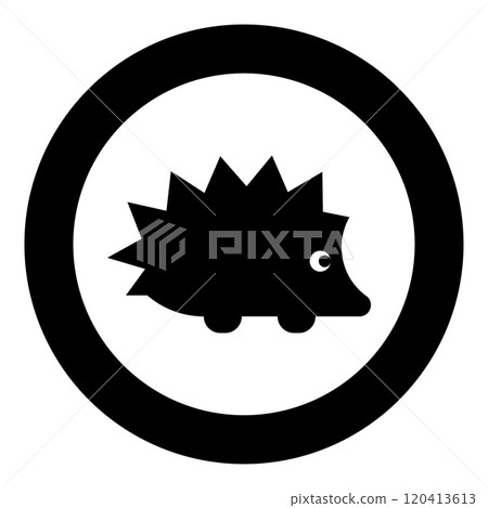 Cute hedgehog icon in circle round black color vector illustration image solid outline style Cute hedgehog icon in circle round black color vector illustration image solid outline style 120413613