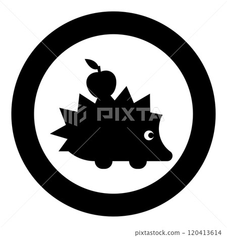 Cute hedgehog with apple icon in circle round black color vector illustration image solid outline style 120413614