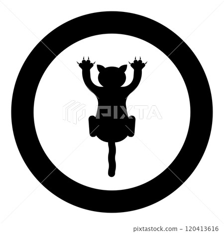 Cat scratching harm icon in circle round black color vector illustration image solid outline style 120413616