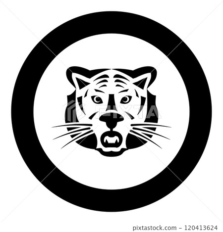 Tiger head icon in circle round black color vector illustration image solid outline style Tiger head icon in circle round black color vector illustration image solid outline style 120413624