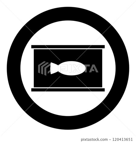 Canned pet food can cat care icon in circle round black color vector illustration image solid outline style Canned pet food can cat care icon in circle round black color vector illustration image solid outline style 120413651