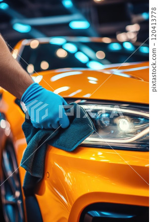 Professional Car Service Worker Polishing Vehicle Surface Professional Car Service Worker Polishing Vehicle Surface 120413778
