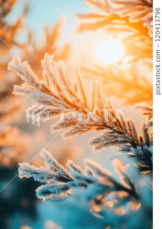 Winter Branches with Frost and Glowing Sunlight Winter Branches with Frost and Glowing Sunlight 120413796