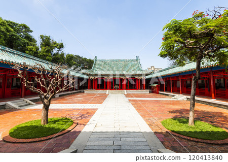 Building view of the Koxinga Shrine(Yanping Junwang Temple) in Tainan, Taiwan, is the only Fujianese-style shrine in Taiwan. Building view of the Koxinga Shrine(Yanping Junwang Temple) in Tainan, Taiwan, is the only Fujianese-style shrine in Taiwan. 120413840