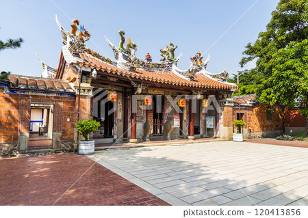 Building view of the Dajia Wenchang Temple in Taichung, Taiwan. The temple worshiped Wenchang Dijun. Building view of the Dajia Wenchang Temple in Taichung, Taiwan. The temple worshiped Wenchang Dijun. 120413856