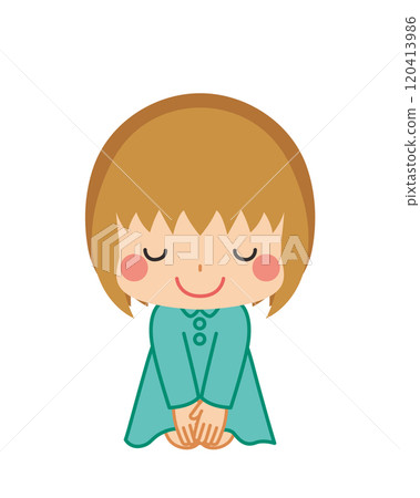 一個可愛的小女孩坐直鞠躬的插圖,白色背景,向量剪貼畫 一個可愛的小女孩坐直鞠躬的插圖,白色背景,向量剪貼畫 120413986