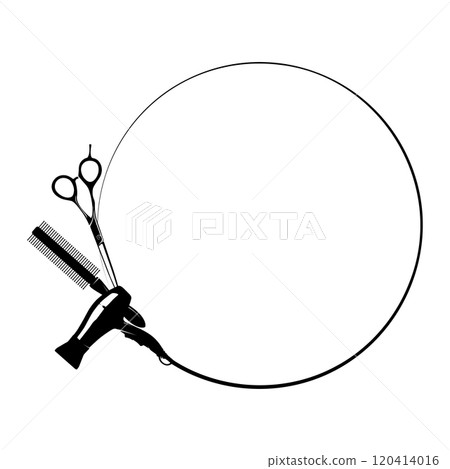 Hair dryer scissors comb in a circle, design for a beauty salon 120414016