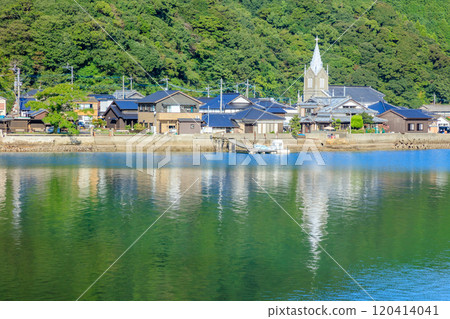 Catholic Sakitsu Church and the townscape in early autumn, Amakusa City, Kumamoto Prefecture 120414041