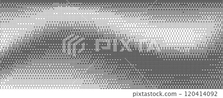 Wavy bitmap pattern background with pixel. Gradient dotted halftone video dither effect. Vector retro game glitch abstract noise. Grunge vintage wallpaper 120414092