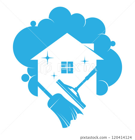 House with blue water bubbles and cleaning tool 120414124