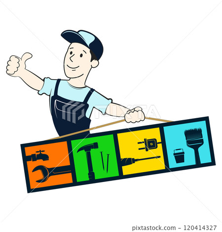 Handyman in uniform and repair tool 120414327